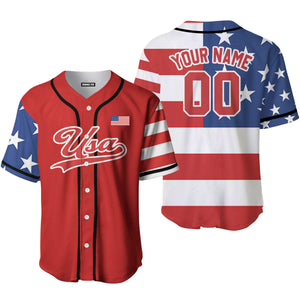 Personalized USA American Flag Red White Baseball Tee Jersey