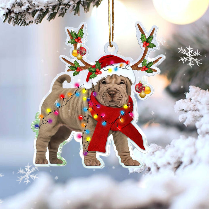 Shar Pei Reindeer Shape Ornament - Gift For Dog Lover