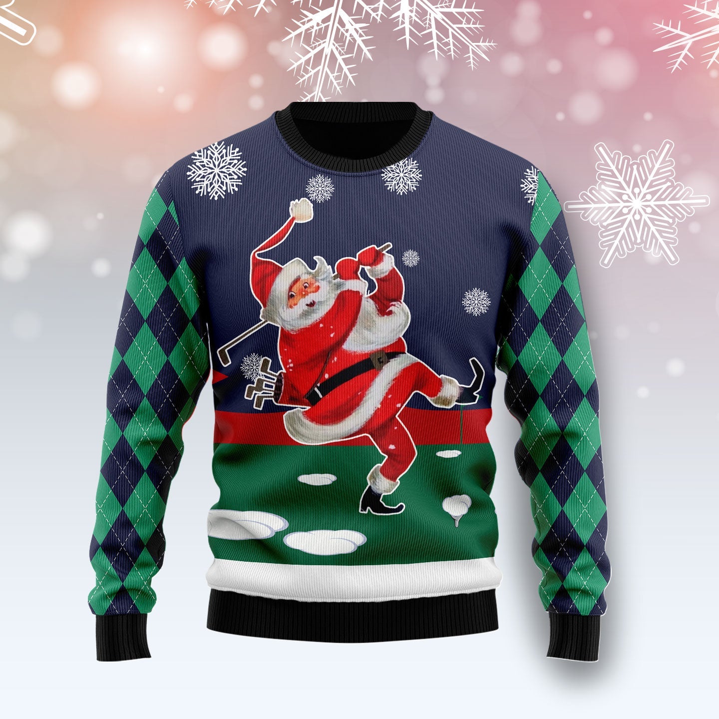 Santa Golfer Funny Blue Ugly Sweater