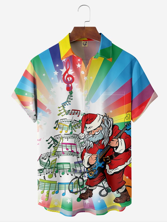 Musical Santa Is Playing Guitar Colorful Background - Hawaiian Shirt