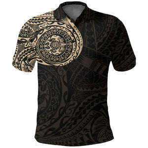 Polynesian Tattoo Style Golden Polo Shirt For Men