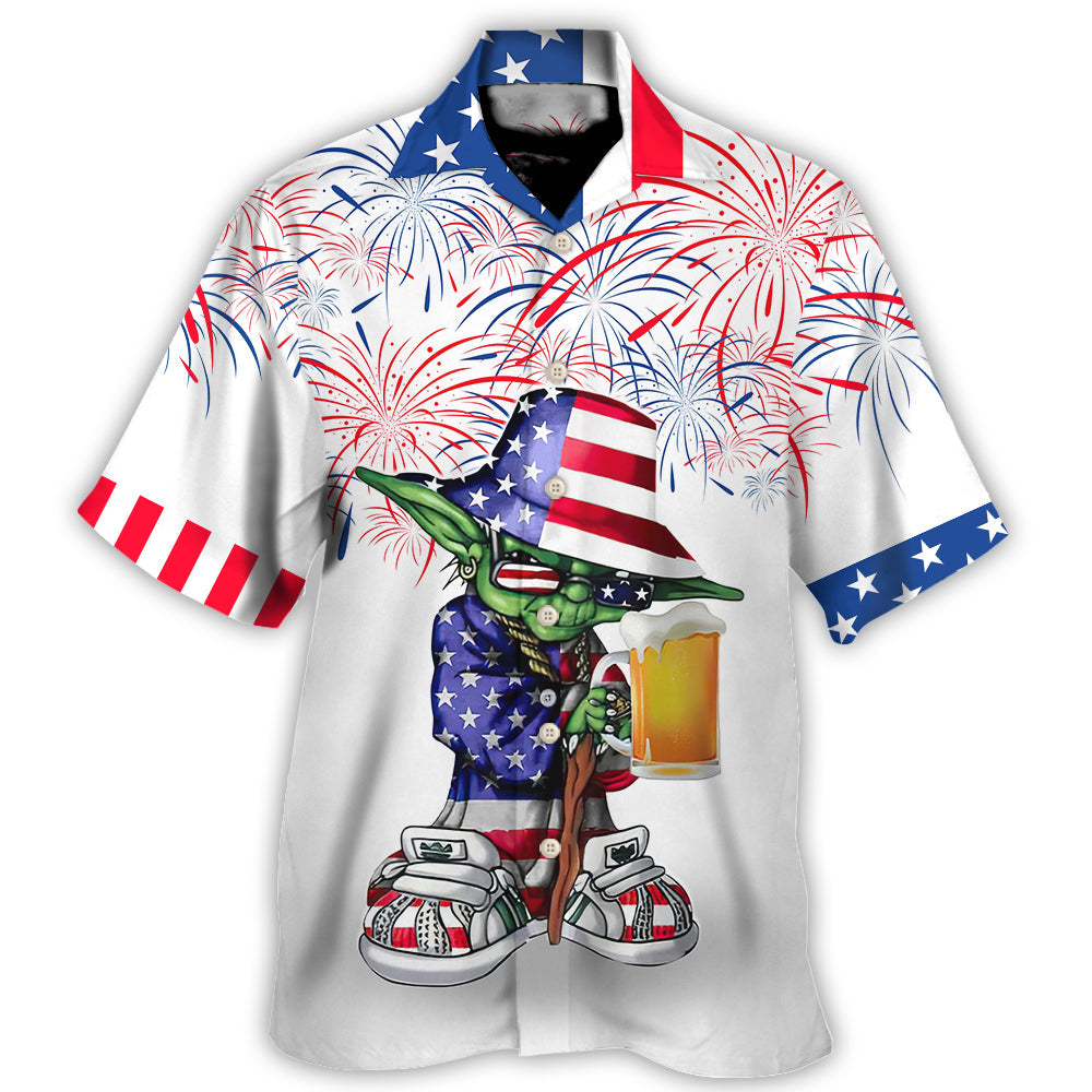 Independence Day SW Yoda With Beer -Hawaiian Shirt
