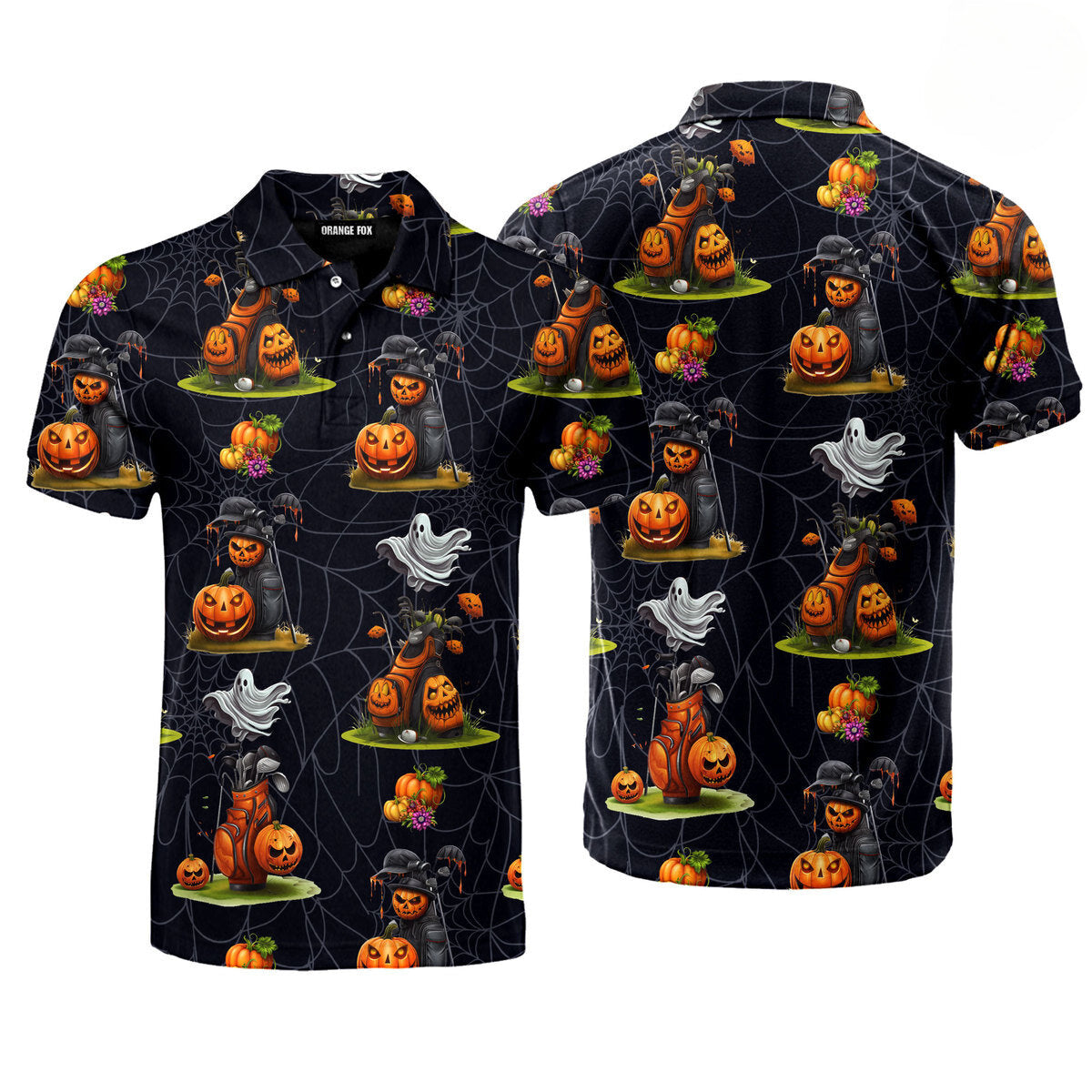 Golf Bag Pumpkin Ghost Halloween Polo Shirt For Men