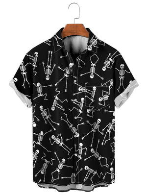 Yoga Skeleton Print Black - Hawaiian Shirt