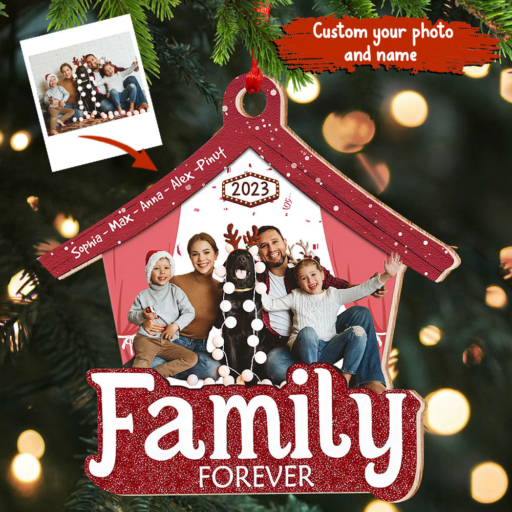 Family Forever, Custom Photo - Gift For Family - Personalized Custom Shaped Wooden Ornament