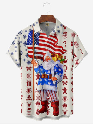 Christmas American Flag Santa - For Men And Women - Hawaiian Shirt