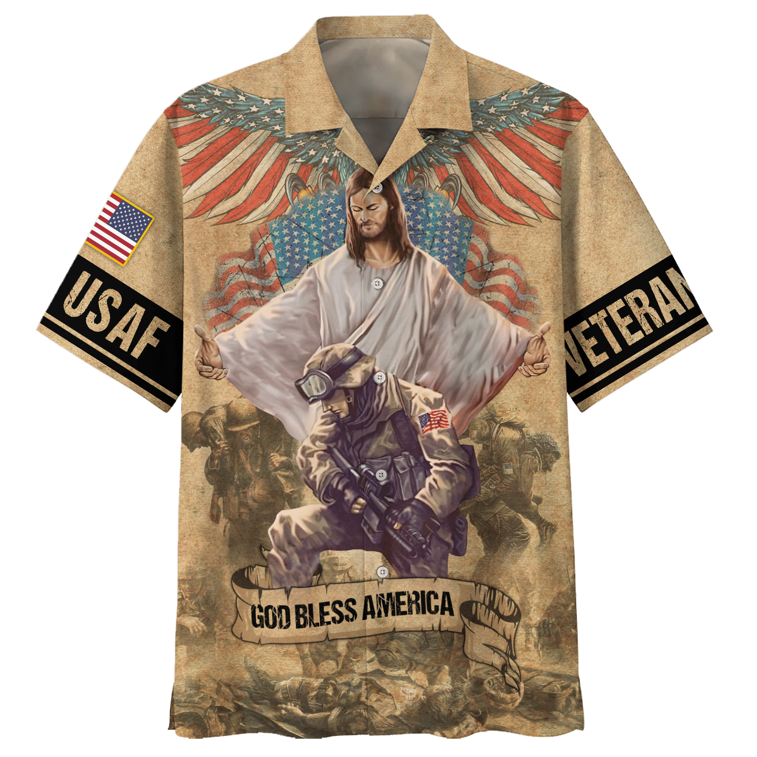 Air Force God Bless America Jesus - For Men And Women - Hawaiian Shirt