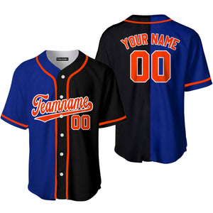 Personalized Black Orange Blue Split Baseball Tee Jersey