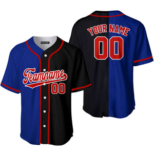 Personalized Black Red Blue Split Fashion Baseball Tee Jersey