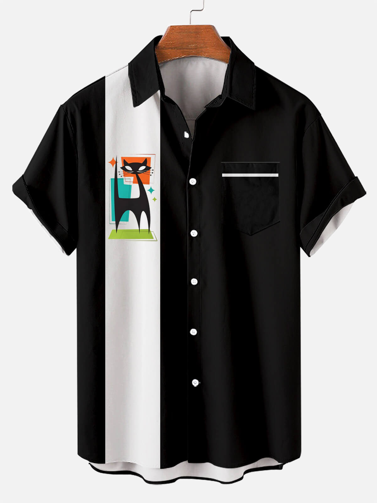 Kitten Color Block Cat Black - Hawaiian Shirt