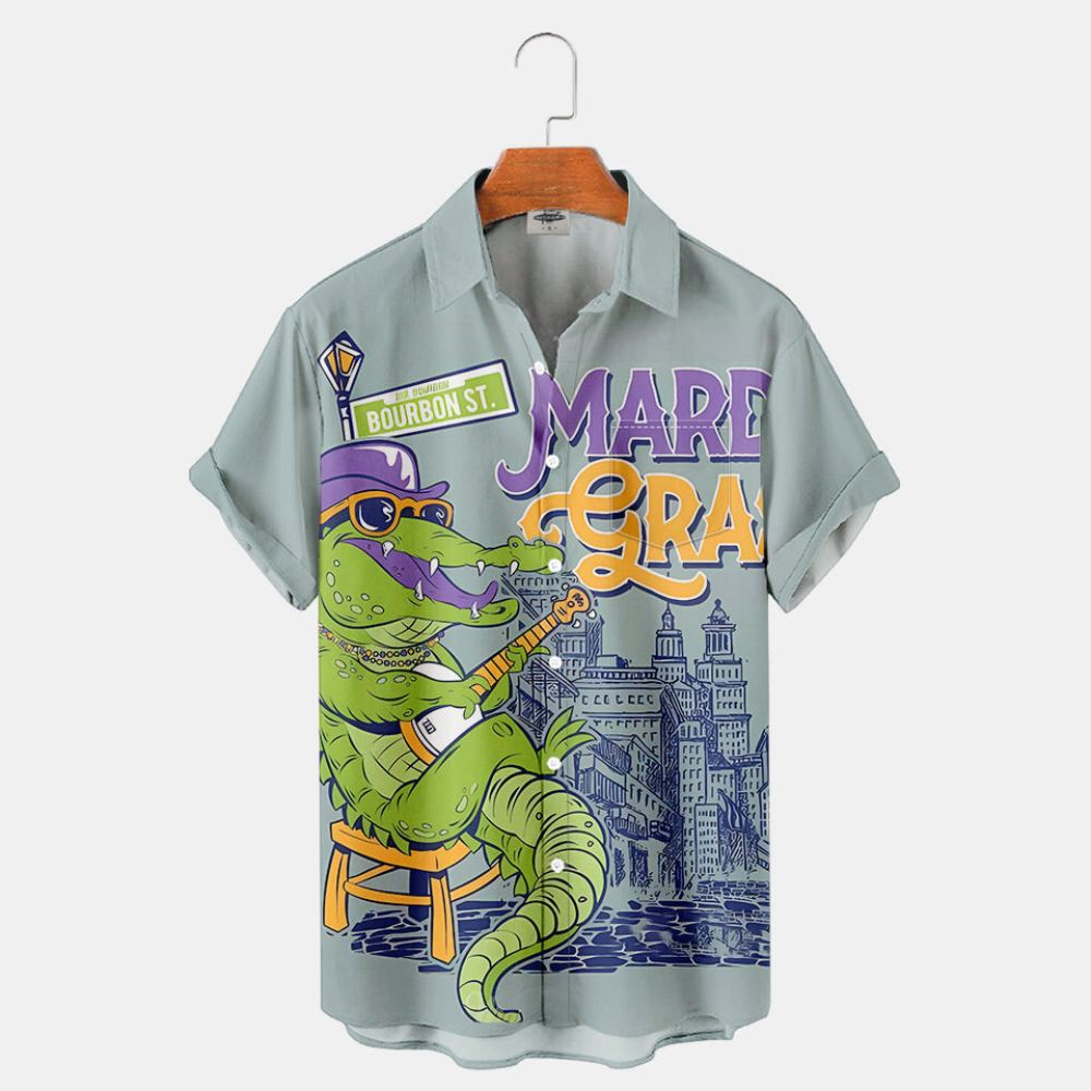 Mardi Gras Crocodile Plays Guitar - Hawaiian Shirt