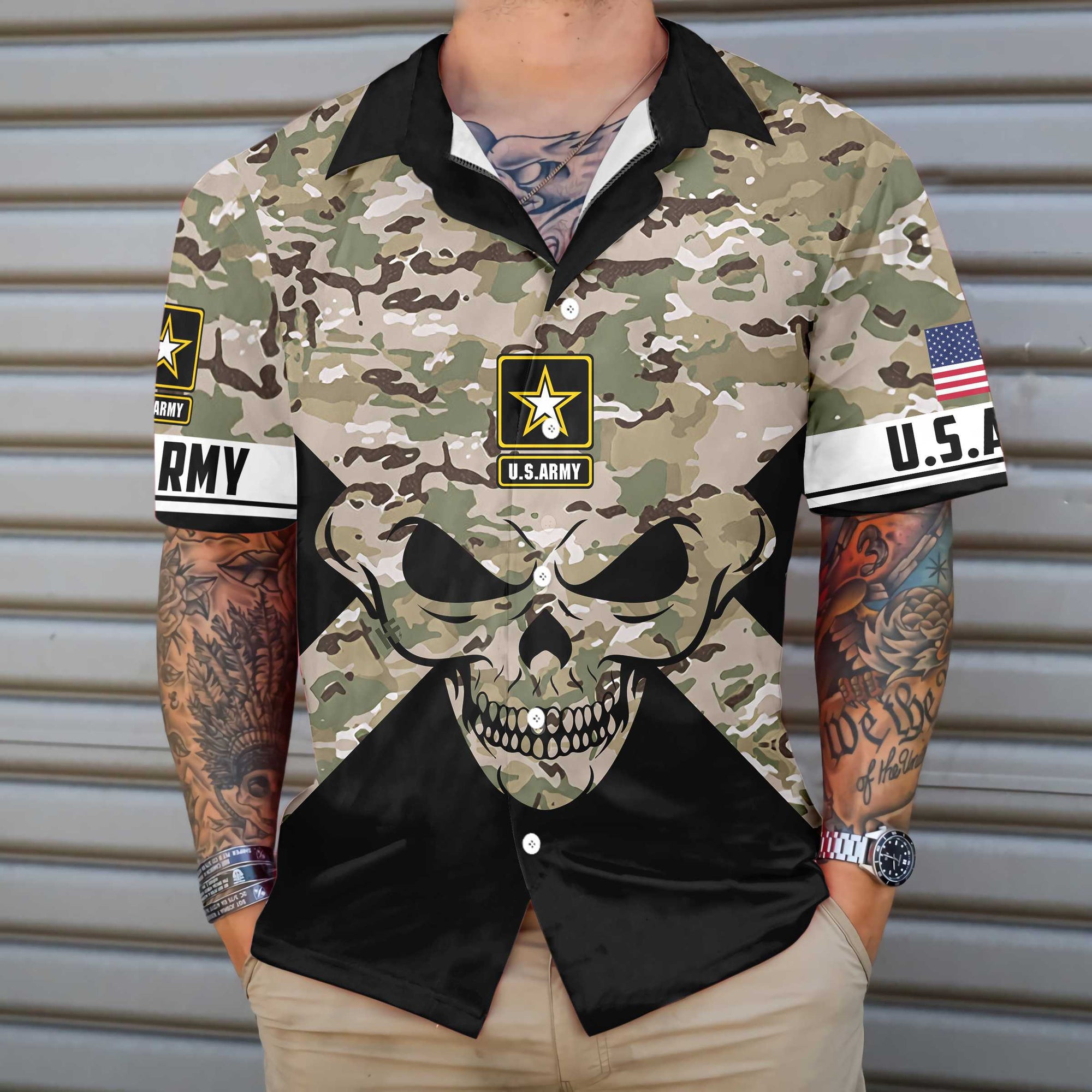 Veteran Skull U.S. Army -  Gift For Veterans - Hawaiian Shirt