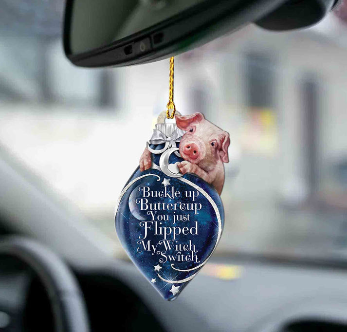 Pig Buckle Up Two Sided Ornament - Gift For Animal Lover