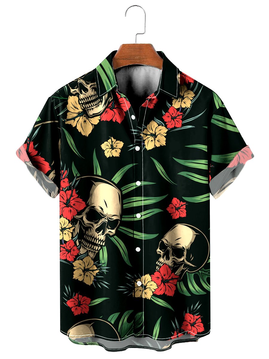 Vintage Hawaiian Shirts Tropical Skull Print Easy Care - Hawaiian Shirt