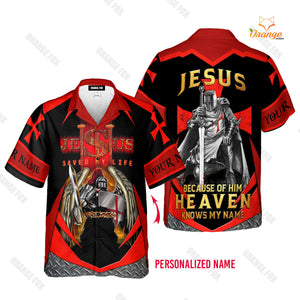 Knight Templar Jesus Saved My Life - Personalized  Hawaiian Shirt