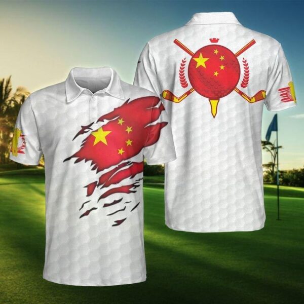 Chinese Golfer White Crack Polo Shirt For Men