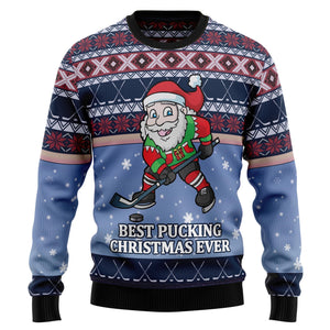 Santa Hockey Christmas Ugly Sweater