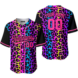 Personalized Neon Leopard Pattern Pink Black Baseball Tee Jersey