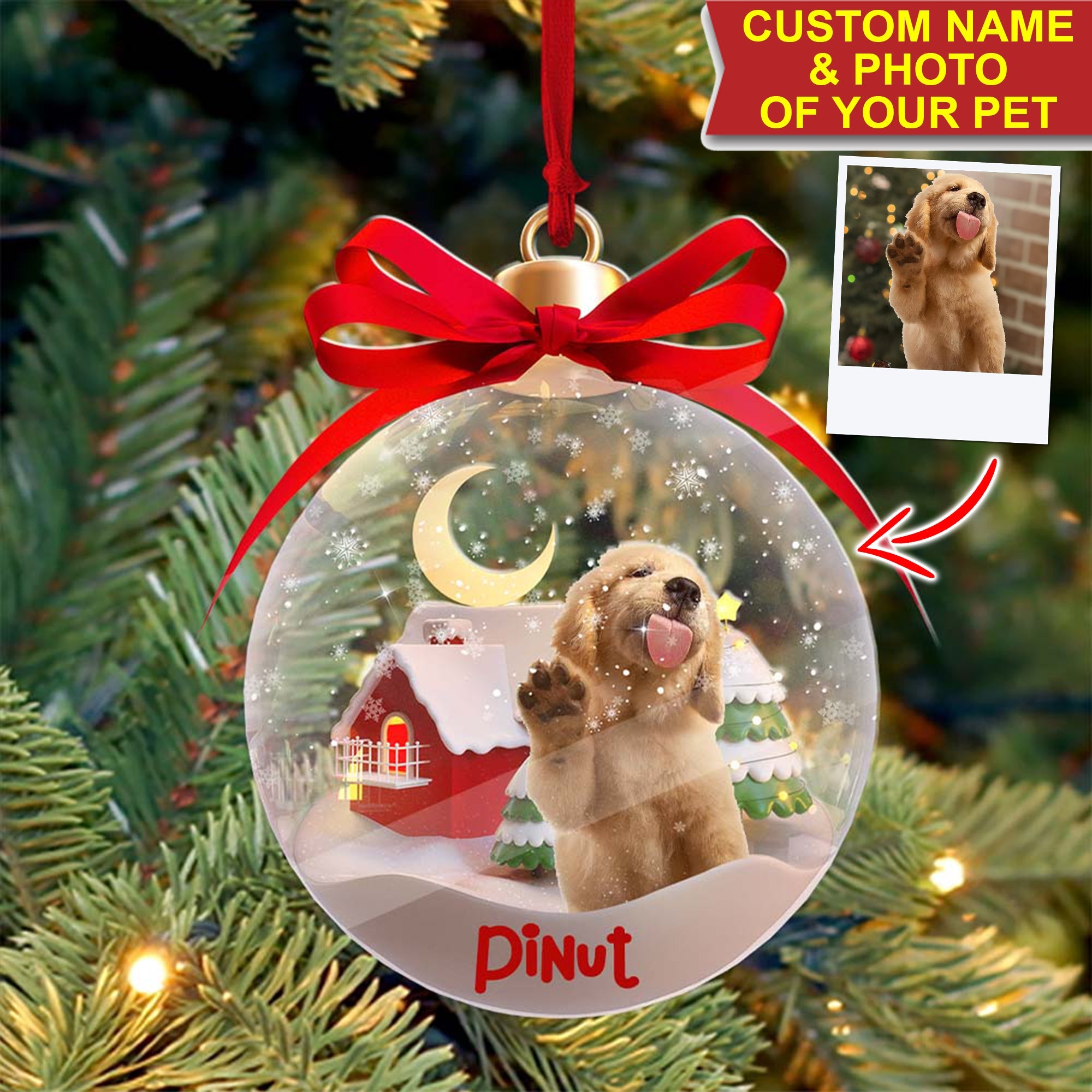 Custom Photo Christmas Pet In Ball -Gift For Pet Lover - Personalized Acrylic Ornament