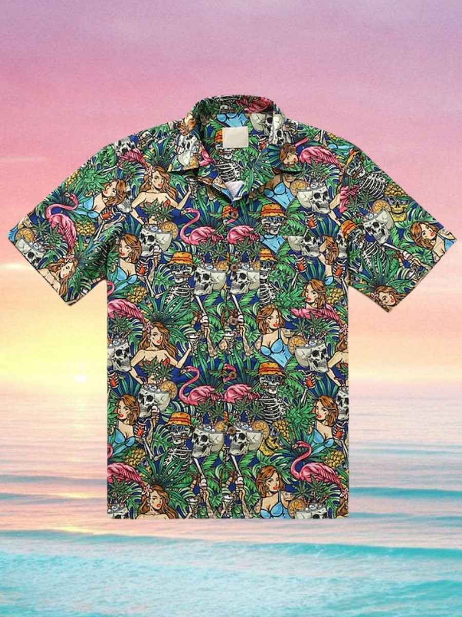 Skeleton Flamingo Print Florida - Hawaiian Shirt