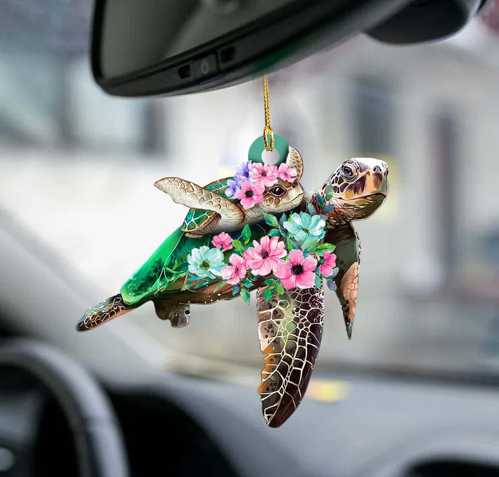 Turtle Mother And Flowers Two Sided Ornament