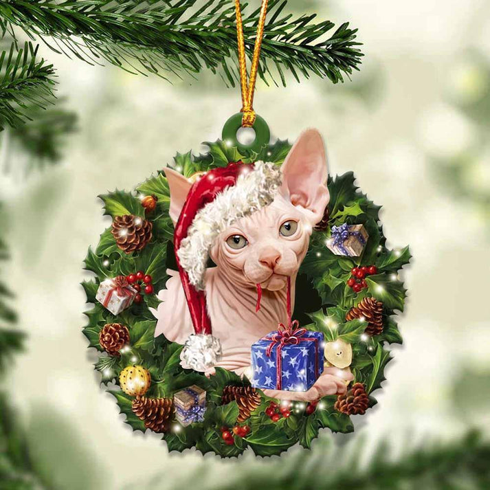 Sphynx Cat And Christmas Ornament - Gift For Cat Lover