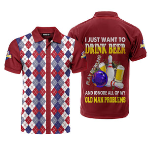 I Just Want To Drink Beer And Play Bowling Red Polo Shirt