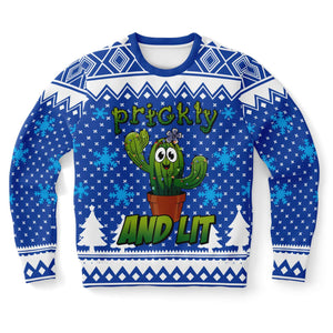 Cactus Prickly and Lit Blue Ugly Christmas Sweater