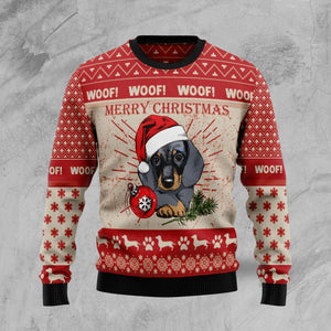 Woof Dachshund Dog Christmas Ugly Sweater