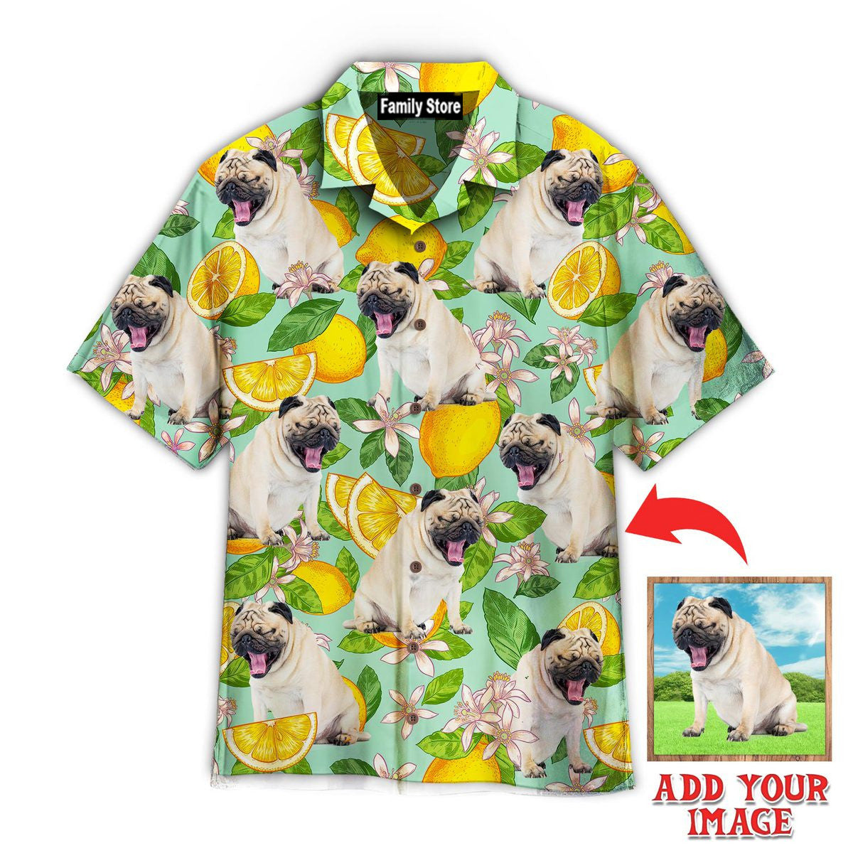 Custom Photo Funny Pug Lemon Tropical - Gift For Dog Lovers - Personalized Hawaiian Shirt