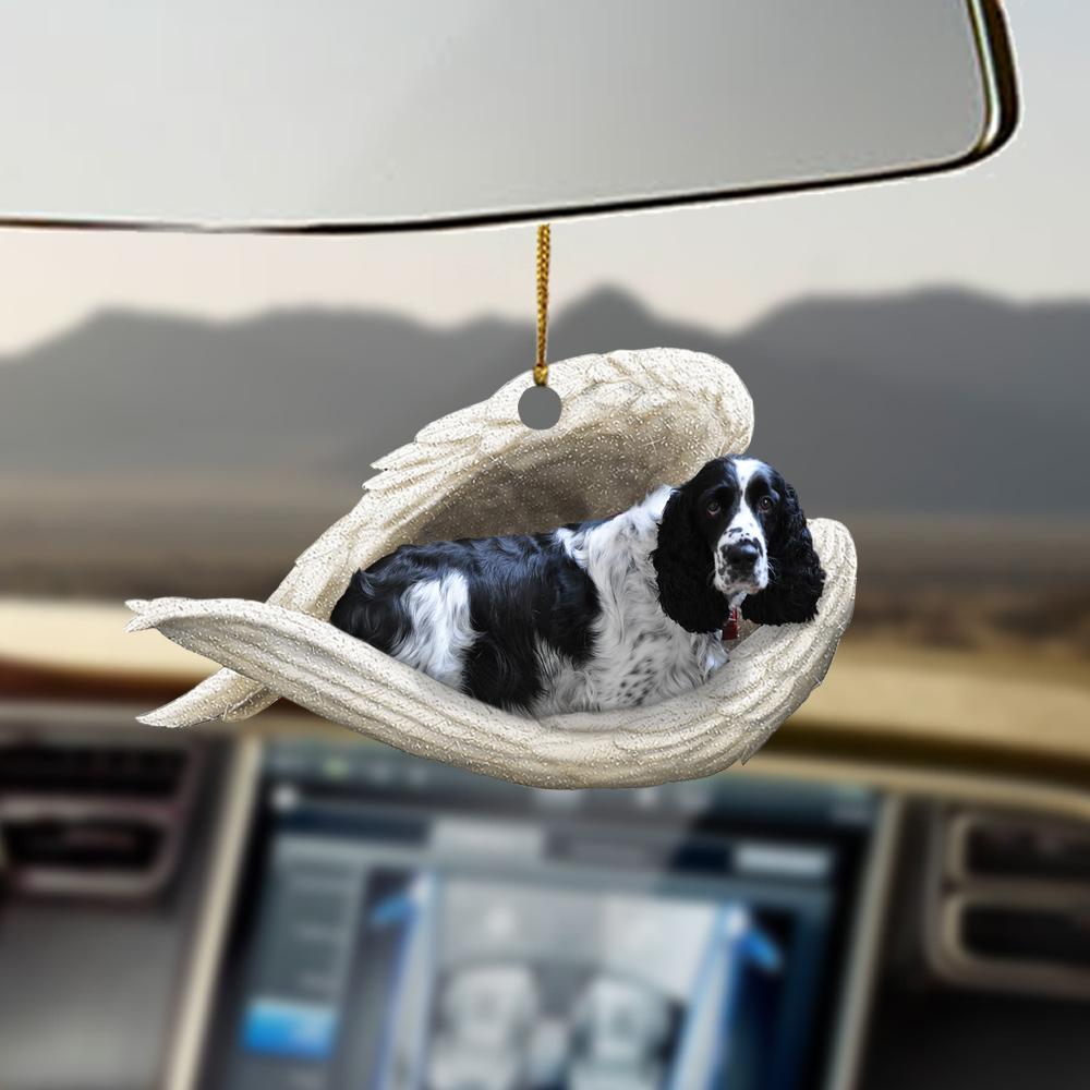 Black And White English Springer Sleeping Angel Ornament