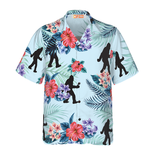 Arctic Blue Texas Floral And Leaves Bigfoot - Gift For Men And Women - Hawaiian Shirt