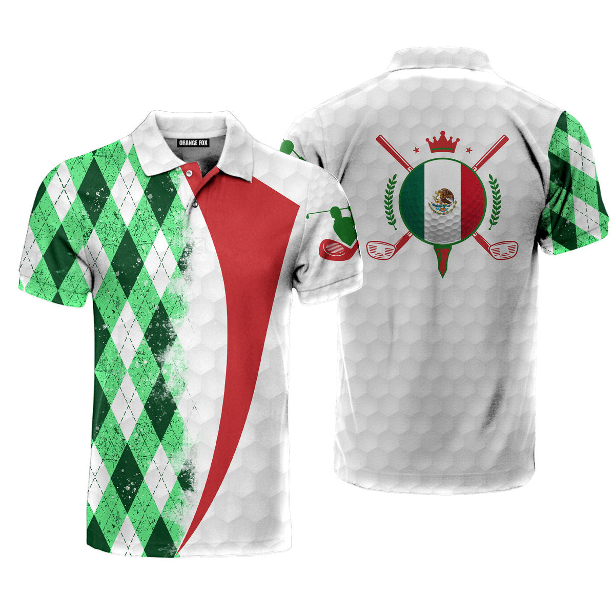 Mexico Golf Mexican Flag Green Red Polo Shirt For Men