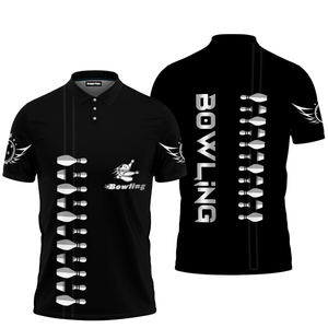 Black Bowling Aloha Polo Shirt For Men