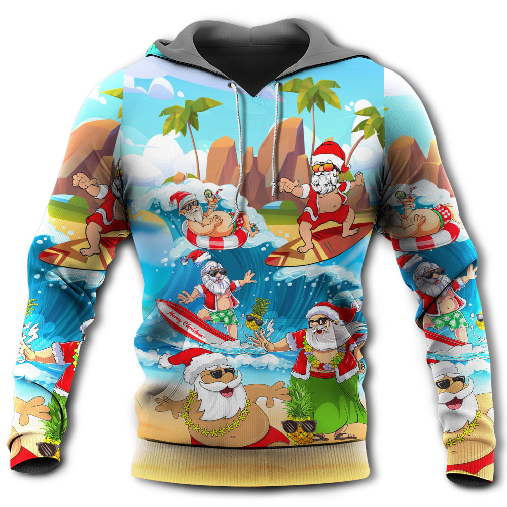 Christmas Santa Claus Play On The Beach Mele Kalikimaka Funny - Hoodie