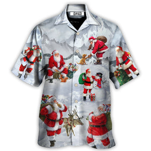 Christmas Santa Claus In The Snow Mountain Art Style - Hawaiian Shirt