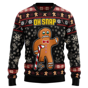 Oh Snap Gingerbread Christmas Dark Red And Black Ugly Sweater