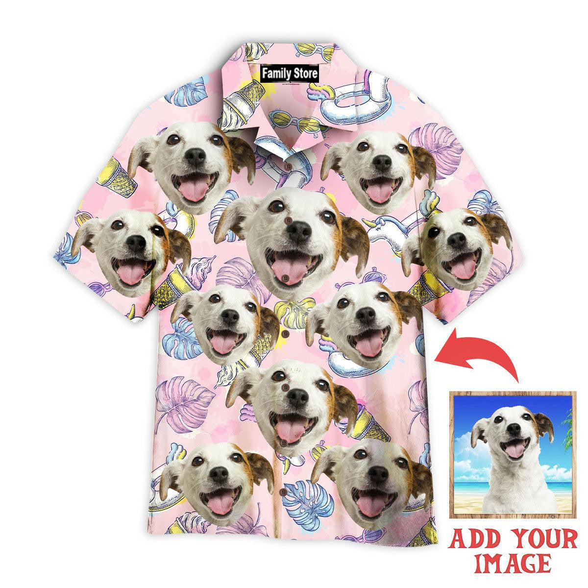 Custom Photo Summer Unicorn On Pink - Gift For Dog Lovers - Personalized Hawaiian Shirt