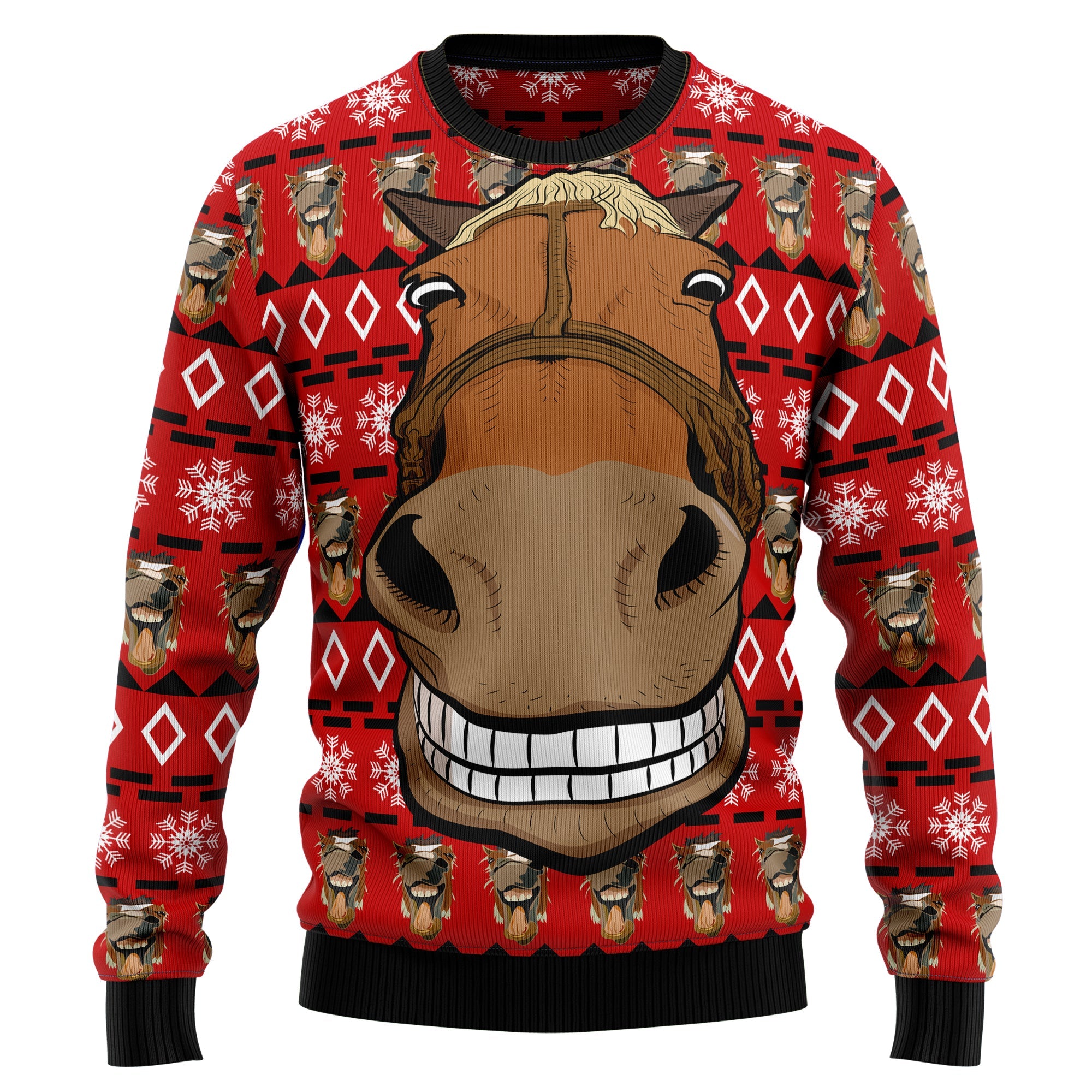 Funny Brown Horse Red Christmas Ugly Sweater