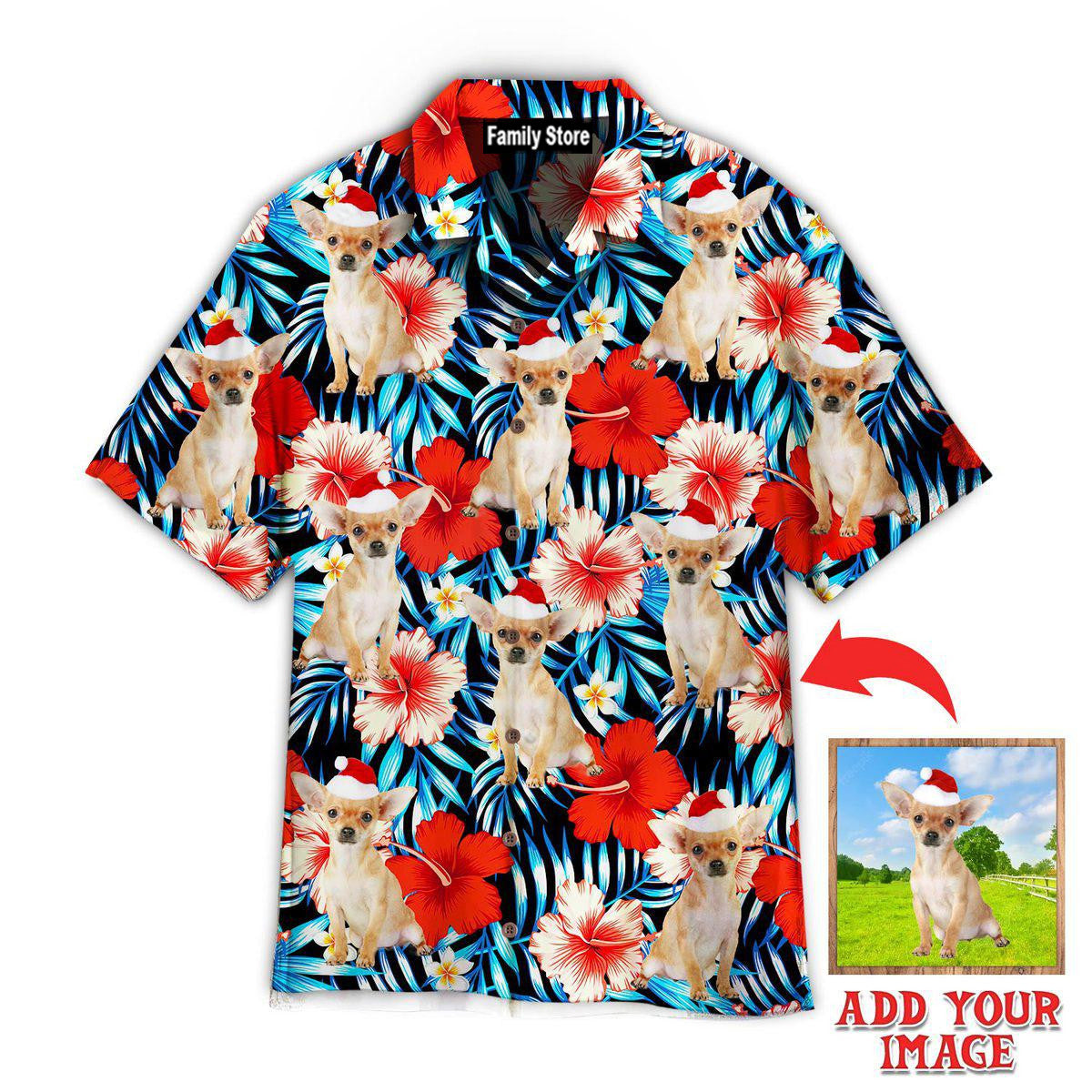 Custom Photo Chihuahua Xmas Dog With Red - Gift For Pet Lovers - Personalized Hawaiian Shirt