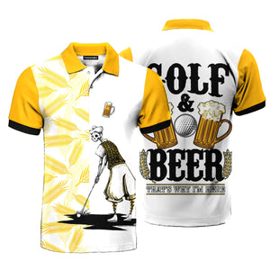 Golf And Beer Sport Players Yellow Polo Shirt For Men