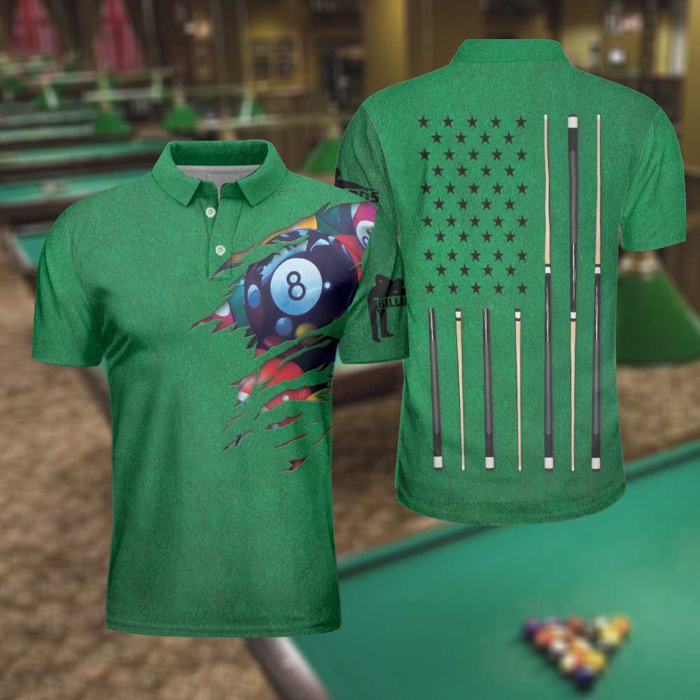 Billiards Green American Flag Polo Shirt For Men