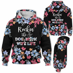 Dog And Mom Flower Rocking Wife Life - Hoodie