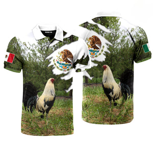 Mexican Rooster In Green Garden Polo Shirt For Men