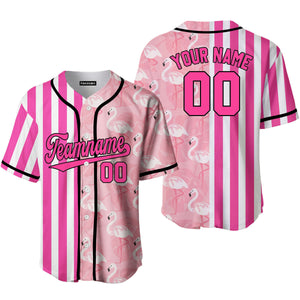 Personalized Flamingo Stripe Pink-Black Spli Baseball Tee Jersey