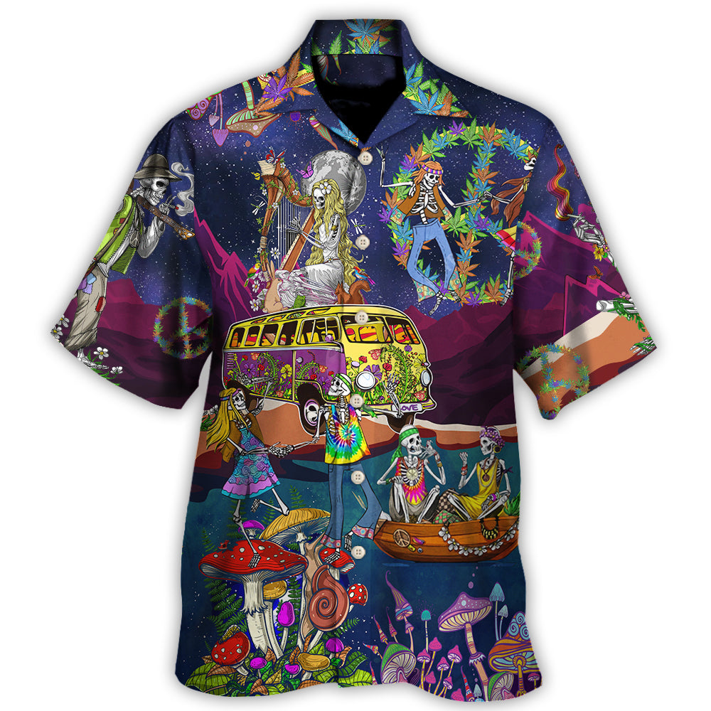 Hippie Funny Skull Dancing Moon Night Amazing - Hawaiian Shirt