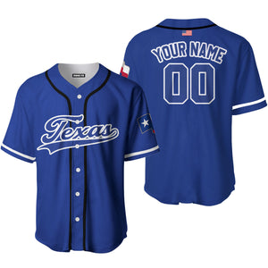 Personalized Texas Flag Blue White Baseball Tee Jersey