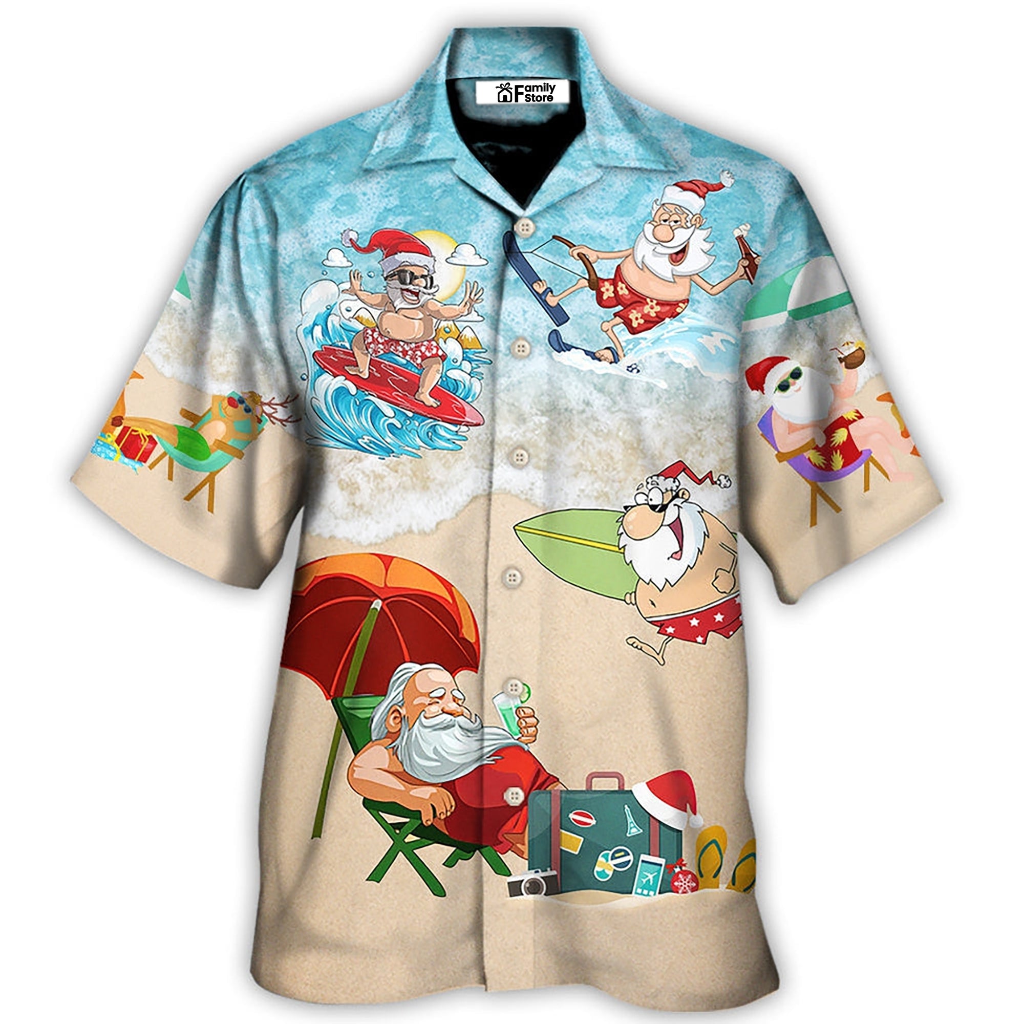 Christmas Santa Play On Beach Light Blue - Hawaiian Shirt