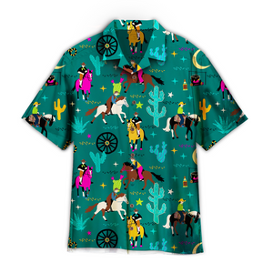 Cowboys Horses Green Aloha - Hawaiian Shirt