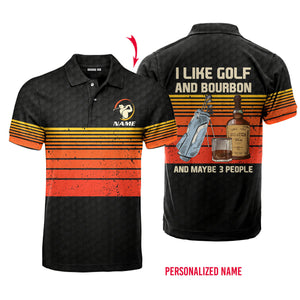 Personalized I Like Golf And Bourbon Black Vintage Golf Polo Shirt